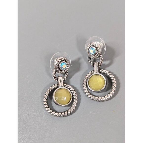 Lia Sophia Spumoni Earrings Silver Tone Green AB Crystal Dangle Drop - Picture 3 of 7
